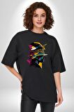 Canlı Afrobeat Füzyon Renkli Siluet Pamuklu Bisiklet Yaka Kadın Erkek Oversize Boyfriend Dijital Baskılı Siyah T-shirt