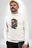 Canlı Afrobeat Füzyon Renkli Siluet Kadın Erkek  Beyaz Baskılı Sweatshirt 