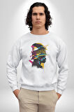 Canlı Afrobeat Füzyon Renkli Siluet Kadın Erkek  Beyaz Baskılı Sweatshirt 