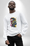 Canlı Afrobeat Füzyon Renkli Siluet Kadın Erkek  Beyaz Baskılı Sweatshirt 