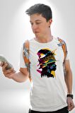 Canlı Afrobeat Füzyon Renkli Siluet Kadın Erkek Unisex Beyaz Organik Baskılı T-Shirt Penye Yüksek Kalite