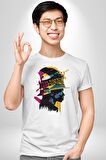 Canlı Afrobeat Füzyon Renkli Siluet Kadın Erkek Unisex Beyaz Organik Baskılı T-Shirt Penye Yüksek Kalite
