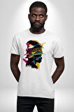 Canlı Afrobeat Füzyon Renkli Siluet Kadın Erkek Unisex Beyaz Organik Baskılı T-Shirt Penye Yüksek Kalite