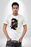 Canlı Afrobeat Füzyon Renkli Siluet Kadın Erkek Unisex Beyaz Organik Baskılı T-Shirt Penye Yüksek Kalite