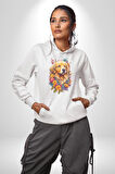 Golden Çiçekli Baby Face Kadın Erkek  Beyaz Kapüşonlu Sweatshirt Hoodie