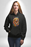 Golden Çiçekli Baby Face Kadın Erkek  Siyah Kapüşonlu Sweatshirt Hoodie