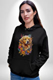 Golden Çiçekli Baby Face Kadın Erkek  Siyah Kapüşonlu Sweatshirt Hoodie