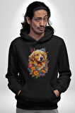 Golden Çiçekli Baby Face Kadın Erkek  Siyah Kapüşonlu Sweatshirt Hoodie