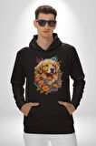 Golden Çiçekli Baby Face Kadın Erkek  Siyah Kapüşonlu Sweatshirt Hoodie