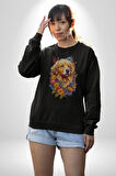 Golden Çiçekli Baby Face Kadın Erkek  Siyah Baskılı Sweatshirt 