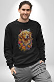 Golden Çiçekli Baby Face Kadın Erkek  Siyah Baskılı Sweatshirt 