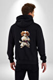 Cavailer King Charles Spaniel Karate Kadın Erkek Siyah Renk Kapüşonlu Kanguru Cepli  Fermuarlı Pamuklu Oversize Dijital Baskılı Hırka Sweatshirt