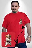 Cavailer King Charles Spaniel Karate Kırmızı Büyük Beden Kadın Basic Minimal Baskılı Tişört