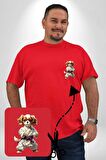 Cavailer King Charles Spaniel Karate Kırmızı Büyük Beden Kadın Basic Minimal Baskılı Tişört