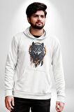Beyaz Kurt Rüya Kapanı Kadın Erkek  Beyaz Kapüşonlu Sweatshirt Hoodie