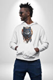Beyaz Kurt Rüya Kapanı Kadın Erkek  Beyaz Kapüşonlu Sweatshirt Hoodie