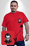 Yapay Zeka Joker  Kırmızı Büyük Beden Kadın Basic Minimal Baskılı Tişört