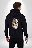 Australian Shepherd Köpek  Kadın Erkek Siyah Renk Kapüşonlu Kanguru Cepli  Fermuarlı Pamuklu Oversize Dijital Baskılı Hırka Sweatshirt