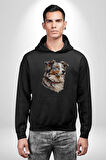 Australian Shepherd Köpek  Kadın Erkek  Siyah Kapüşonlu Sweatshirt Hoodie