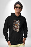 Australian Shepherd Köpek  Kadın Erkek  Siyah Kapüşonlu Sweatshirt Hoodie