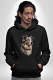 Australian Shepherd Köpek  Kadın Erkek  Siyah Kapüşonlu Sweatshirt Hoodie