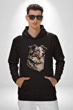 Australian Shepherd Köpek  Kadın Erkek  Siyah Kapüşonlu Sweatshirt Hoodie
