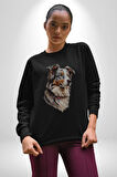 Australian Shepherd Köpek  Kadın Erkek  Siyah Baskılı Sweatshirt 