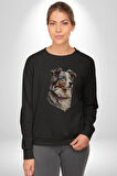 Australian Shepherd Köpek  Kadın Erkek  Siyah Baskılı Sweatshirt 