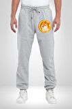 Doge Coin Pamuklu 3 İplik Gri Eşofman Altı Erkek Oversize Kesim Dijital Baskılı