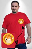 Doge Coin Kırmızı Büyük Beden Kadın Basic Minimal Baskılı Tişört