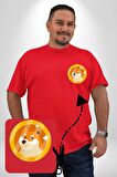 Doge Coin Kırmızı Büyük Beden Kadın Basic Minimal Baskılı Tişört