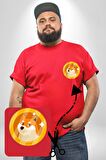 Doge Coin Kırmızı Büyük Beden Kadın Basic Minimal Baskılı Tişört