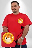 Doge Coin Kırmızı Büyük Beden Kadın Basic Minimal Baskılı Tişört