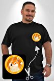 Doge Coin Siyah Büyük Beden Kadın Basic Minimal Baskılı Tişört