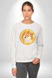 Doge Coin Kadın Erkek  Beyaz Baskılı Sweatshirt 