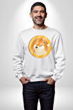 Doge Coin Kadın Erkek  Beyaz Baskılı Sweatshirt 
