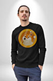 Doge Coin Kadın Erkek  Siyah Baskılı Sweatshirt 