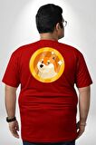 Doge Coin Büyük Beden Kırmızı Tişört Kadın Erkek Ünisex Sırt Baskılı