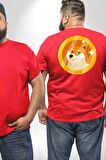 Doge Coin Büyük Beden Kırmızı Tişört Kadın Erkek Ünisex Sırt Baskılı