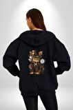 İş İnsanı Yorkshire Zamanda Yolculuk Kadın Erkek Siyah Renk Kapüşonlu Kanguru Cepli  Fermuarlı Pamuklu Oversize Dijital Baskılı Hırka Sweatshirt