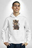 İş İnsanı Yorkshire Zamanda Yolculuk Kadın Erkek  Beyaz Kapüşonlu Sweatshirt Hoodie