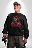 Kırmızı Hoodie Ayı  Kadın Erkek  Siyah Baskılı Sweatshirt 