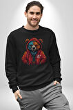 Kırmızı Hoodie Ayı  Kadın Erkek  Siyah Baskılı Sweatshirt 