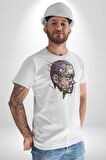 İnsan Kafası Sulu Boya  Kadın Erkek Unisex Beyaz Organik Baskılı T-Shirt Penye Yüksek Kalite