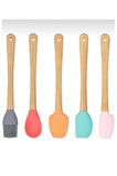 5&amp;#39;li Renkli Ahşap Saplı Silikon Uçlu Spatula Fırçalı Kaşık Seti -yemek Hazırlık Seti 21 Cm