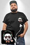 Kulaklıklı Hipster Portre Panda Siyah Büyük Beden Kadın Basic Minimal Baskılı Tişört