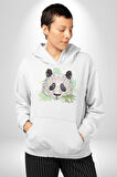 Panda Mandala  Kadın Erkek  Beyaz Kapüşonlu Sweatshirt Hoodie