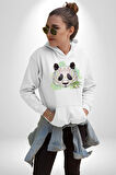 Panda Mandala  Kadın Erkek  Beyaz Kapüşonlu Sweatshirt Hoodie