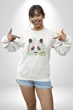 Panda Mandala  Kadın Erkek  Beyaz Baskılı Sweatshirt 
