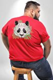 Panda Mandala  Büyük Beden Kırmızı Tişört Kadın Erkek Ünisex Sırt Baskılı
